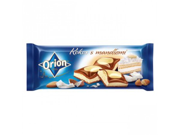 ORION молочно-белый шоколад с начинкой кокосового ореха с миндалем 240 г